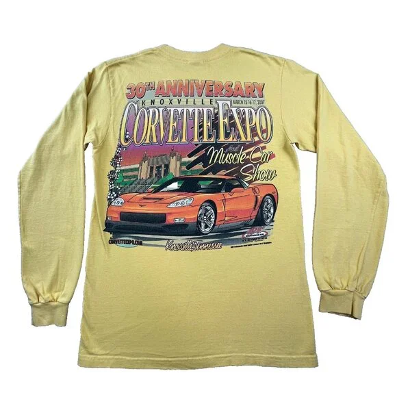 Corvette Expo ET Motor gear Knoxville Men's S Yellow Shirt Muscle Car Show 2007 - Picture 1 of 11